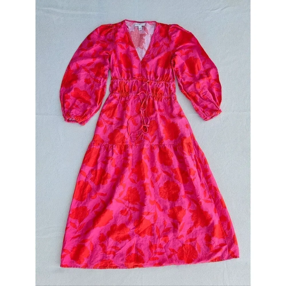 Kate Spade Classic Rose Linen V-Neck Dress Size XXS